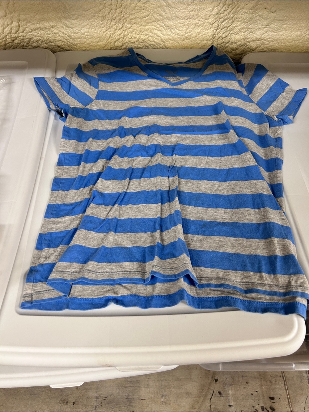 Faded Glory Blue and Gray Striped Short Sleeve Tee